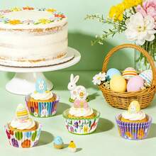 100pcs Standard Easter Cupcake Liners, Printed With Easter Eggs, Rabbits, Carrots Patterns, Colorful Cupcake Wrappers, Suitable For Holiday Spring Birthday Party Baking Supplies - Multicolor - View 3