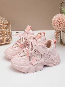 Children's Breathable Sports Shoes, Spring/Autumn New Mesh Casual Sneakers, Boys & Girls Running Shoes, Fashionable Chunky Sneakers - Pink - View 2