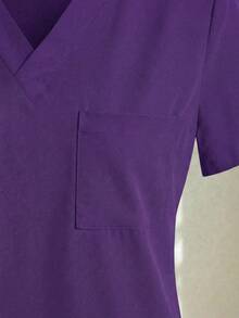 Conjunto uniforme médico quirúrgico set 2 piezas dama mujer manga corta cuello v pantalón jogger resorte cordón cómodo - Morado - Ver 4