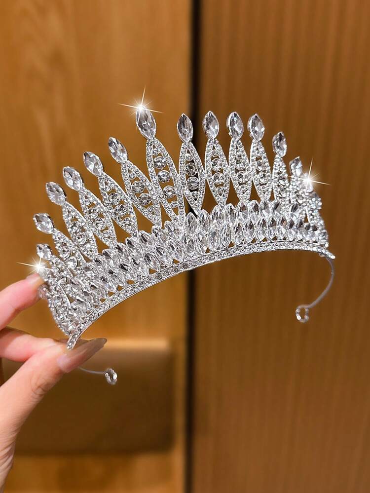 1 pieza Corona grande plateada, diadema de estilo dulce y elegante, adecuada para cumpleaños y accesorios de actuación - Plateado - Añade 3