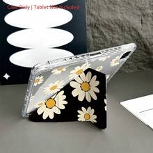 Flower Cute Daisy Pattern Tablet Protective Case With Pencil Slot And Foldable Stand, Suitable For 10.9/10.2 Inch Air 5th Gen/Pro11/10th/9.7/Air 2/7th Gen/8th Gen/Air 4/5/Pro 11/10th Gen 10.9 Inch 2022 Model, As Well As Galaxy And Tablets - Clear - View 5