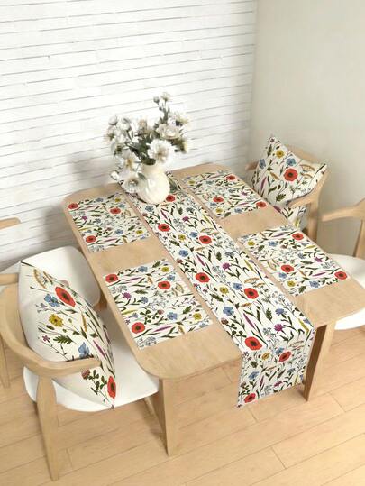 1/4/5/6/7 piezas Conjunto de decoración floral de primavera/verano, diseño de flores hermoso, conjunto de decoración del hogar, decoración de la sala de estar, decoración del dormitorio, decoración del comedor, material de lino sintético, múltiples tamaños disponibles, decoración de la mesa del comedor, bufanda para la chimenea, individuales, posavasos, decoración del hogar