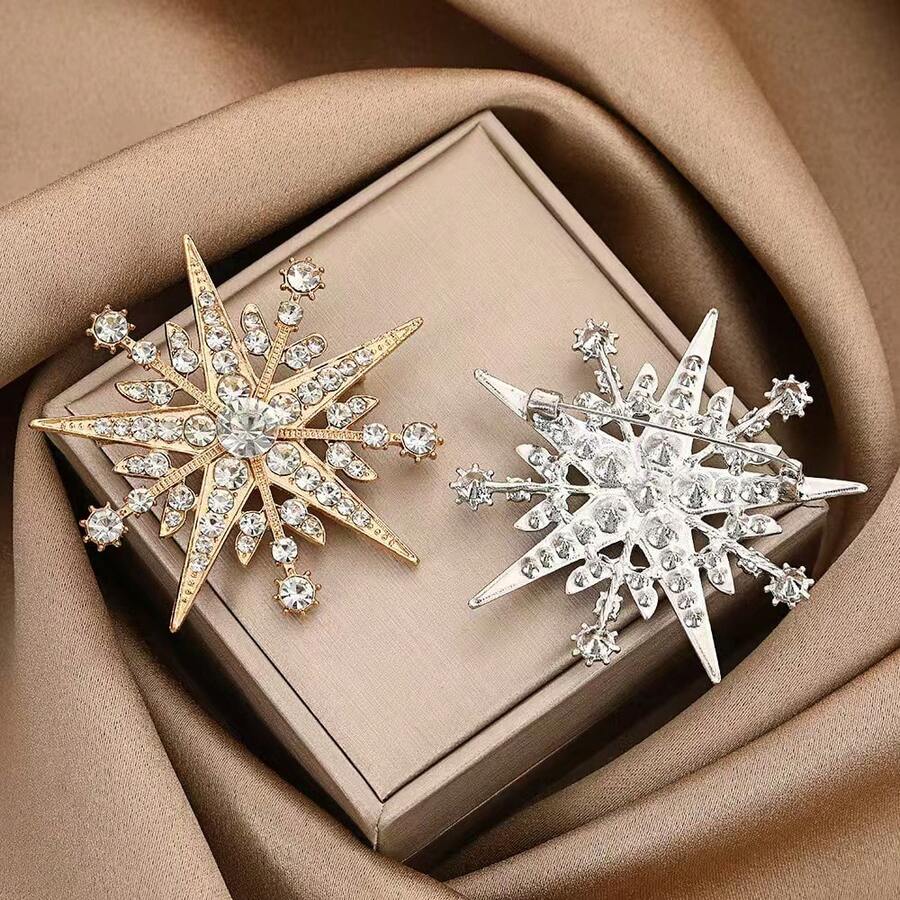 2026 New Crown Star Brooch, Inlaid With Shiny Rhinestones, Gold-Tone Pin, Women's Accessory With Safety Clasp, Gift Box Included - Multicolor - View 1