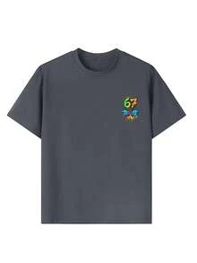 Tween Boy Colorful Creative Number 67 Print T-Shirt, Suitable For Casual, Streetwear, School, Events, Fashionable Boys' Summer Top - Dark Grey - View 9