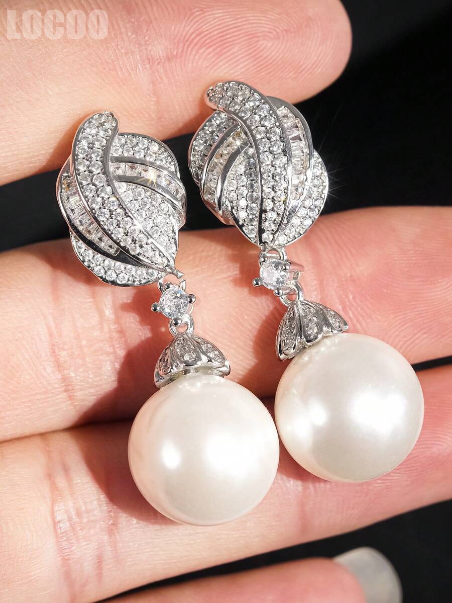 1 Paar wunderschöne Ohrringe mit kubischem Zirkonia und Kunstperle für Frauen, ideal für Hochzeit, Verlobung, Jahrestag, Party, Schmuck, Valentinstag Geschenk - 1# - Übersicht 1