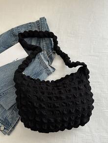 Fashionable Ruffle Cloud Shaped Crossbody Bag - Black - View 5