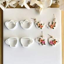 2pcs Polymer Clay Cutter Set, Includes Tea Cup & Teapot Shaped Cutters Suitable For Making Earrings, Dangle Earrings Clay Cutting Molds, Polymer Clay Tools - White - View 1