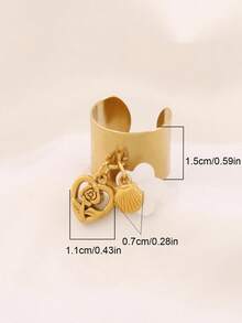1 pieza Anillo redondo de joyería impermeable para mujer con colgante de acero inoxidable en forma de rosa y corazón, flor dorada y concha - anillo - Ver 7