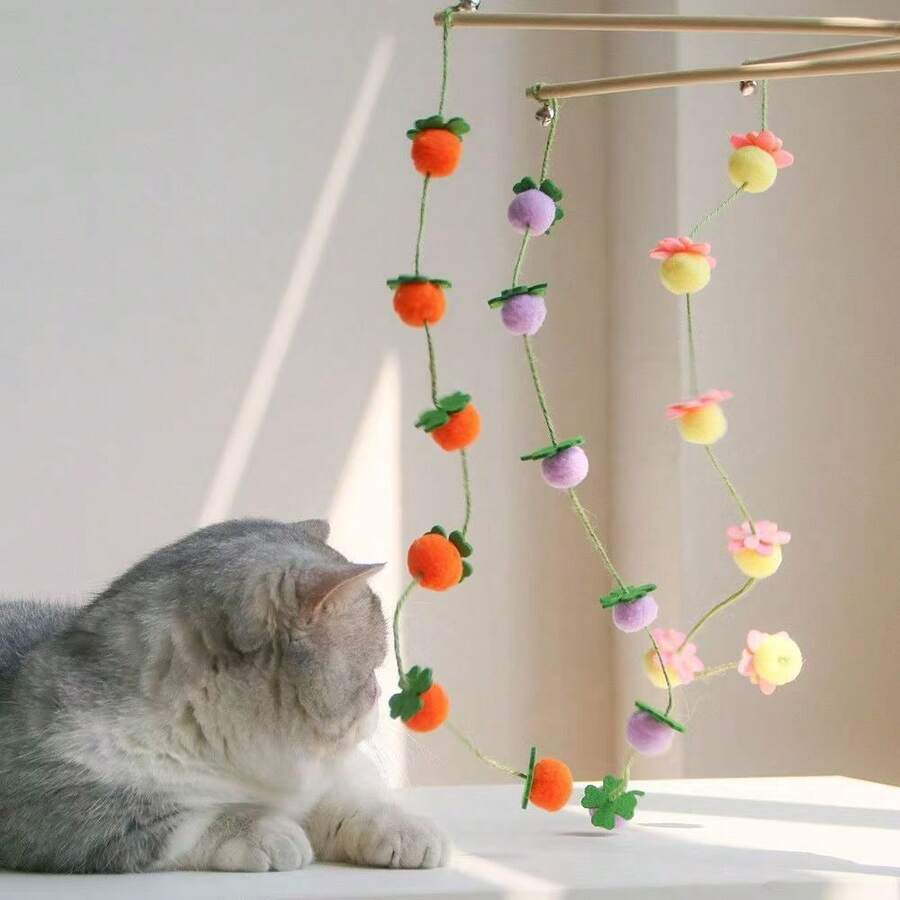 可爱花朵逗猫棒，木柄耐咬铃铛，猫咪自娱自乐玩具，幼猫互动工具，宠物用品，优雅仙女棒，猫咪最爱的互动玩具 - 查看 1