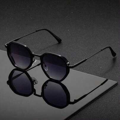 1pc Geometric Frame Retro Glasses, Fashionable Design, Unisex Glasses Suitable For Party, Gathering, Travel, Beach