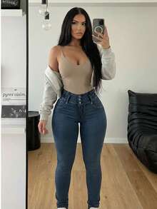 MX JEANS Butt Lifting Dark Acid Blue Skinny Jeans W Rhinestone Pockets - 彩色 - 查看 2