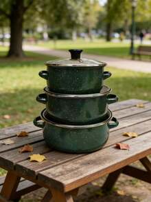 3pcs Multi-Size Enamel Soup Pot Set, Double-Ear Soup Pot With Starry Pattern, Outdoor Picnic Pot, Enamel Stew Pot, Small Stew Pot, Ramen Pot, Oil Pot With Lid, Baby Food Pot, Multi-Color 3pcs Enamel Cookware Set, Thick Double-Ear Enamel Cooking Pot, Multi-Purpose For Gas & Induction Cooktop, Enamel Pot With Lid And Handles - Caliber 6.3IN-7.87IN - View 13