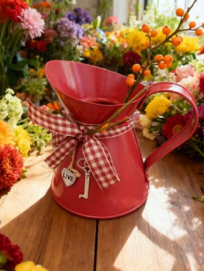 1 قطعة سلة حديدية بشكل قلب على الطراز الريفي الأمريكي، أصيص زهور معدني بتصميم بسيط للديكور في الحديقة والحفلات الخارجية، هدايا، إكسسوارات ترتيب الزهور