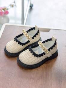 1 Pair Girls' Popular Loafers, New Arrival Autumn, British Style Children's Slip-On Soft Bottom Anti-Slip Moccasins, - White - View 2