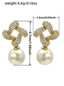 1 Par de Brincos Elegantes com Zircônia Cúbica e Pérola Sintética para Mulheres - Ideal para Casamento, Noivado, Aniversário, Festas e como Presente de Dia dos Namorados - 1# - Ver 7