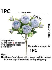 1/3 束人造牡丹玫瑰花束，适用于婚礼装饰、仿真植物、房间装饰、秋季装饰、花园秋季装饰、餐桌摆饰、新娘捧花、DIY 蛋糕装饰、花环材料、家居卧室花瓶装饰、秋季户外花园、生日派对、活动装饰、情人节礼物和新年装饰。 - 藍色 - 查看 8