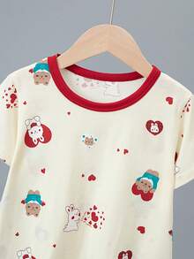 4pcs Girls Lightweight Pajama Set, Girls Short Sleeve Pants Set Casual Homewear, Spring/Summer Bear Print - Multicolor - View 3