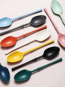 1 Set/8 Sets Portable Plastic Striped Cutlery Set, Camping Tableware, Reusable Spoon & Fork Set With Storage Box, Suitable For Picnics & Daily Use,Kitchen,Christmas Gift Back To School,School Supplies - Nhiều màu - Xem 8