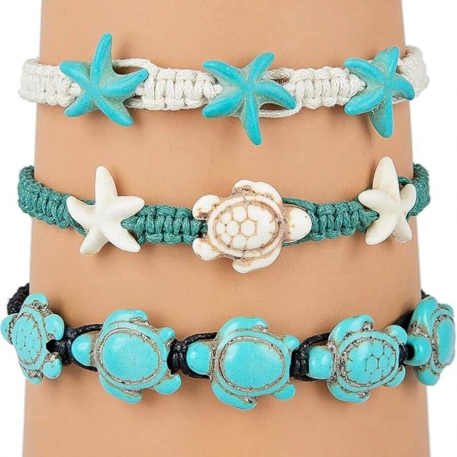 Turtle Starfish Howlite Bracelet Or Anklet Set Beach Collection - Multicolor - View 1