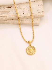 1pc Stainless Steel Carved Queen Pendant Necklace For Women Fashion 18K Gold Plated Charms Chain Necklaces Waterproof Jewelry - Necklace - View 8