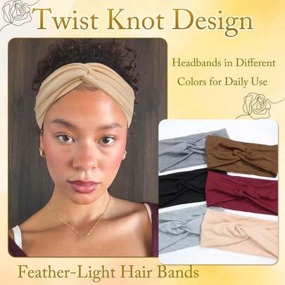 6件套女士短发扭结发带，波西米亚风弹力头巾，节日发饰，防滑健身