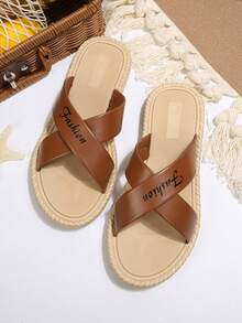 新款交叉绑带平底凉鞋，时尚优雅，适合海滩和日常穿着，百搭女士凉鞋 - 摩卡棕 - 查看 2