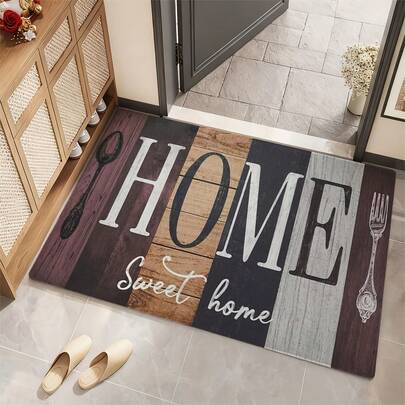 1/2/3pcs Of Kitchen Wood Grain Knife And Fork Easy Carpet, Home Decoration Carpet, Kitchen Anti-Slip Carpet, Flannel Material Anti-Slip, Soft, Comfortable And Easy To Clean, 16X24+20X31+17X47 Inches