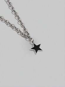 复古朋克风星星吊坠项链，不锈钢极简项链，男女皆宜，奢华设计颈链，适合嘻哈风格 - 銀色 - 查看 4