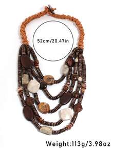 Bohemian Style Maillard Multi-Layer Wooden Beaded Necklace, Niche Design Retro Resin Splicing Choker - Brown - View 6