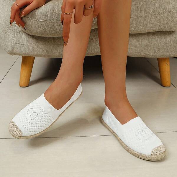White Ultra-LightweightEspadrilles, Breathable Mesh Slip-On Shoes, Comfortable Flat Walking Loafers With Contrast Toe For Women