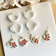 2pcs Polymer Clay Cutter Set, Includes Tea Cup & Teapot Shaped Cutters Suitable For Making Earrings, Dangle Earrings Clay Cutting Molds, Polymer Clay Tools - White - View 3