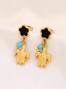 1对不锈钢五叶花耳钉，女士时尚18K PVD镀层设计，珍珠海星贝壳吊坠耳环首饰 - 耳環 - 查看 14