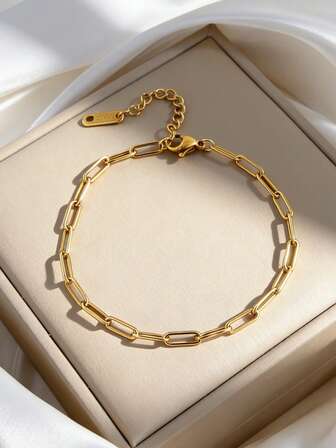 1件简约朋克风不锈钢圆蛇形扁平手镯，适合日常佩戴，情侣礼物