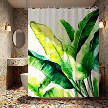 Tenda da doccia in stile acquerello con foglie di banana, foglie di palma tropicali verdi su sfondo bianco, tenda da doccia impermeabile in poliestere con ganci, decorazione da bagno bohémien tropicale per la casa, accessorio da bagno in stile vacanza estiva - Verde smeraldo - Visualizzare 8