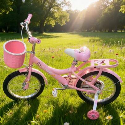 Bicicletta da 16 pollici con cestino anteriore e rotelle di supporto, bici da città, colore casuale