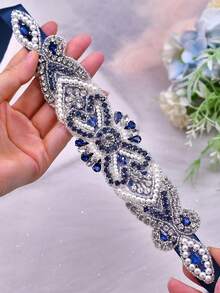 One Piece Handcrafted Rhinestone-Encrusted Luxury Wedding Belt, Exquisite And Sparkling Crystal Belt, Sturdy , Suitable For Weddings, Parties, Proms, Evening Gowns, Annual Meetings, And Various Other Occasions. - Silver + Black Ribbon - View 4
