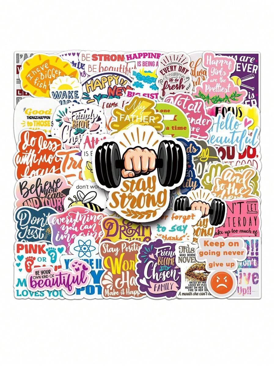 50 pezzi Adesivi con citazioni motivazionali, adesivi ispiratori in inglese impermeabili per laptop, tablet, custodie per telefono, borracce, bagagli, forniture per scrapbooking, cancelleria, adesivi divertenti - Adesivi per graffiti - Visualizzare 1