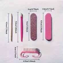 一套一次性美甲工具 - 包括木质角质层推棒、迷你指甲锉、指甲抛光块、双面抛光块和指甲刷，小巧便携的美甲工具套装 | 一次性美甲工具，送给朋友、女性的礼物，情人节佳品 - 多色 - 查看 2