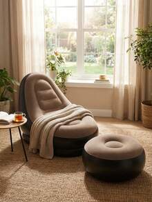 Sillón y Taburete Inflable para Interior y Exterior, Set de Asiento Portátil y Ligero, Mueble Inflable Cómodo para Sala, Terraza, Jardín, Camping y Playa, Diseño Moderno Fácil de Transportar y Guardar - A - Ver 3