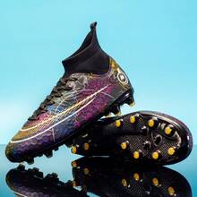 High-Top Football Shoes For Boys And Girls Futsal Training Broken Nails TF Indoor Football Shoes - 068 Gai dài màu đen - Xem 2