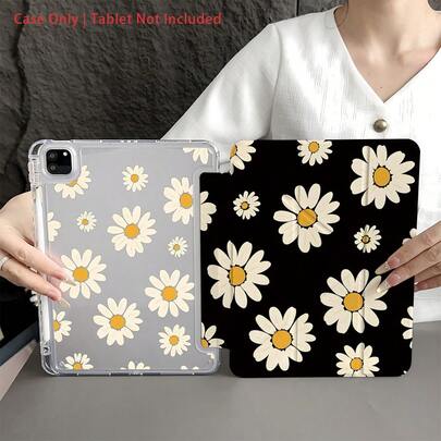 Flower Cute Daisy Pattern Tablet Protective Case With Pencil Slot And Foldable Stand, Suitable For 10.9/10.2 Inch Air 5th Gen/Pro11/10th/9.7/Air 2/7th Gen/8th Gen/Air 4/5/Pro 11/10th Gen 10.9 Inch 2022 Model, As Well As Galaxy And Tablets