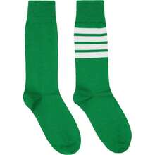 Thom Browne Green Cotton 4-Bar Mid Calf Socks | - Default - View 1