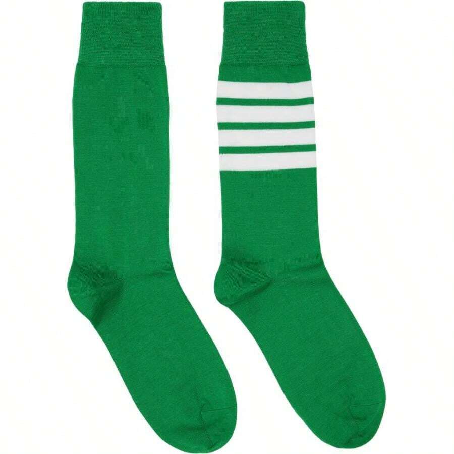 Thom Browne Green Cotton 4-Bar Mid Calf Socks | - Default - View 1
