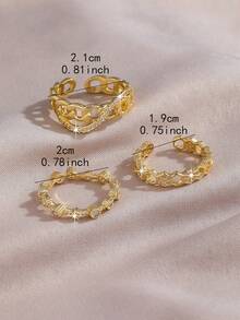 3枚独特线条几何锆石铜戒指，适合女性作为周年纪念日、生日礼物或日常佩戴。 - 金色 - 查看 4