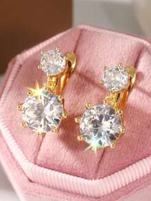 1 Pair Elegant Minimalist Cubic Zirconia Pendant Earrings, Suitable For Women's Travel And Vacation Jewelry, Ideal Gift For Family And Friends - Gold - View 7