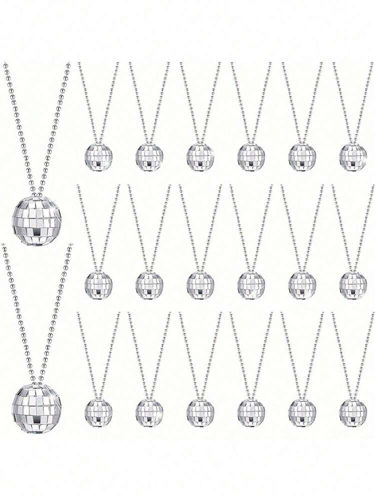 10pcs Disco Party Set, Mini Mirror Disco Ball Necklace, Silver - Perfect For Dance And Costume Accessories, Birthday Party Necklace, Party Favor, Wedding Gift, Bachelorette Party Accessory - View 1
