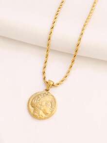 1pc Stainless Steel Carved Queen Pendant Necklace For Women Fashion 18K Gold Plated Charms Chain Necklaces Waterproof Jewelry - Necklace - View 12