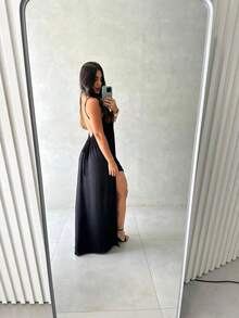 Sexy Casual Backless Dress In Knit Fabric For Beach, Everyday, And Summer - Negro - Ver 11