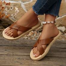 新款交叉绑带平底凉鞋，时尚优雅，适合海滩和日常穿着，百搭女士凉鞋 - 摩卡棕 - 查看 12