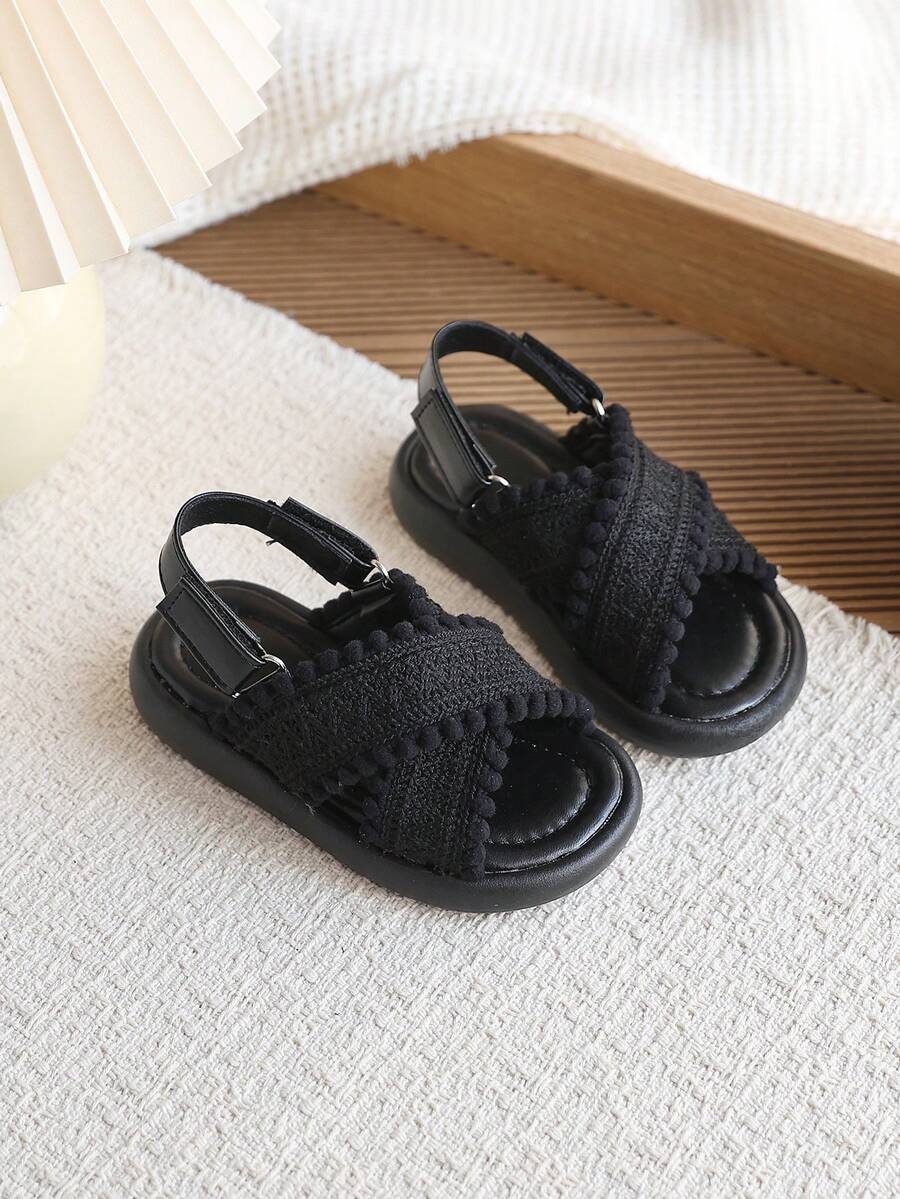 Girls' Woven Criss-Cross Sandals, New Summer Soft Non-Slip Breathable Beach Shoes, Toddler & Little Kids Casual Shoes - Black - View 1
